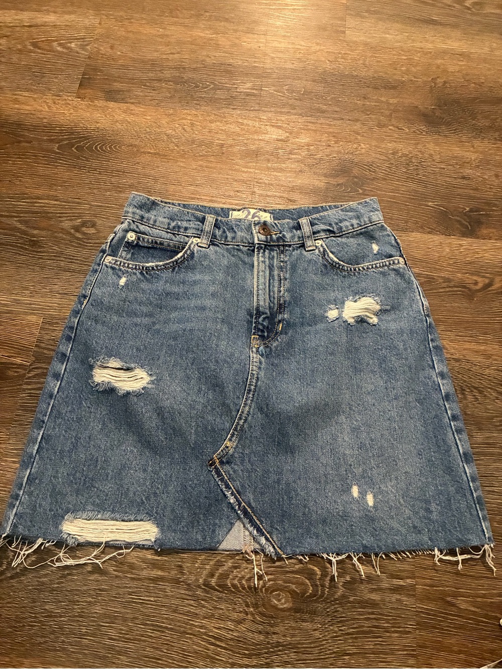Free People Distressed Denim A-Line mini Skirt - Blue